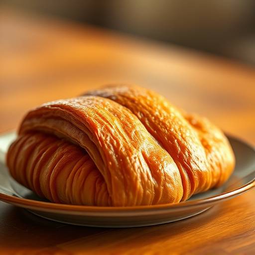 A freshly baked, golden-brown croissant on a plate.