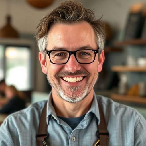 A portrait of Theodore Vance, co-founder and manager of The Daily Grind Cafe, smiling and looking approachable.