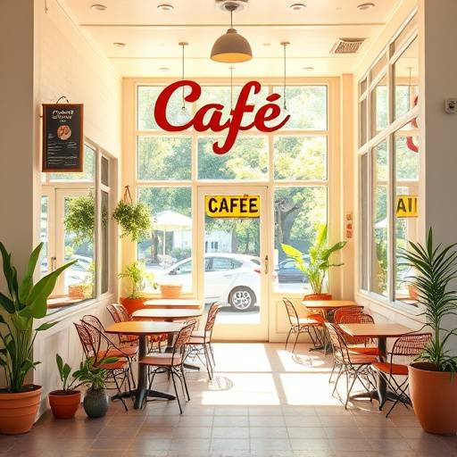 The Daily Grind Cafe's front entrance on a sunny day, showing outdoor seating and large windows.